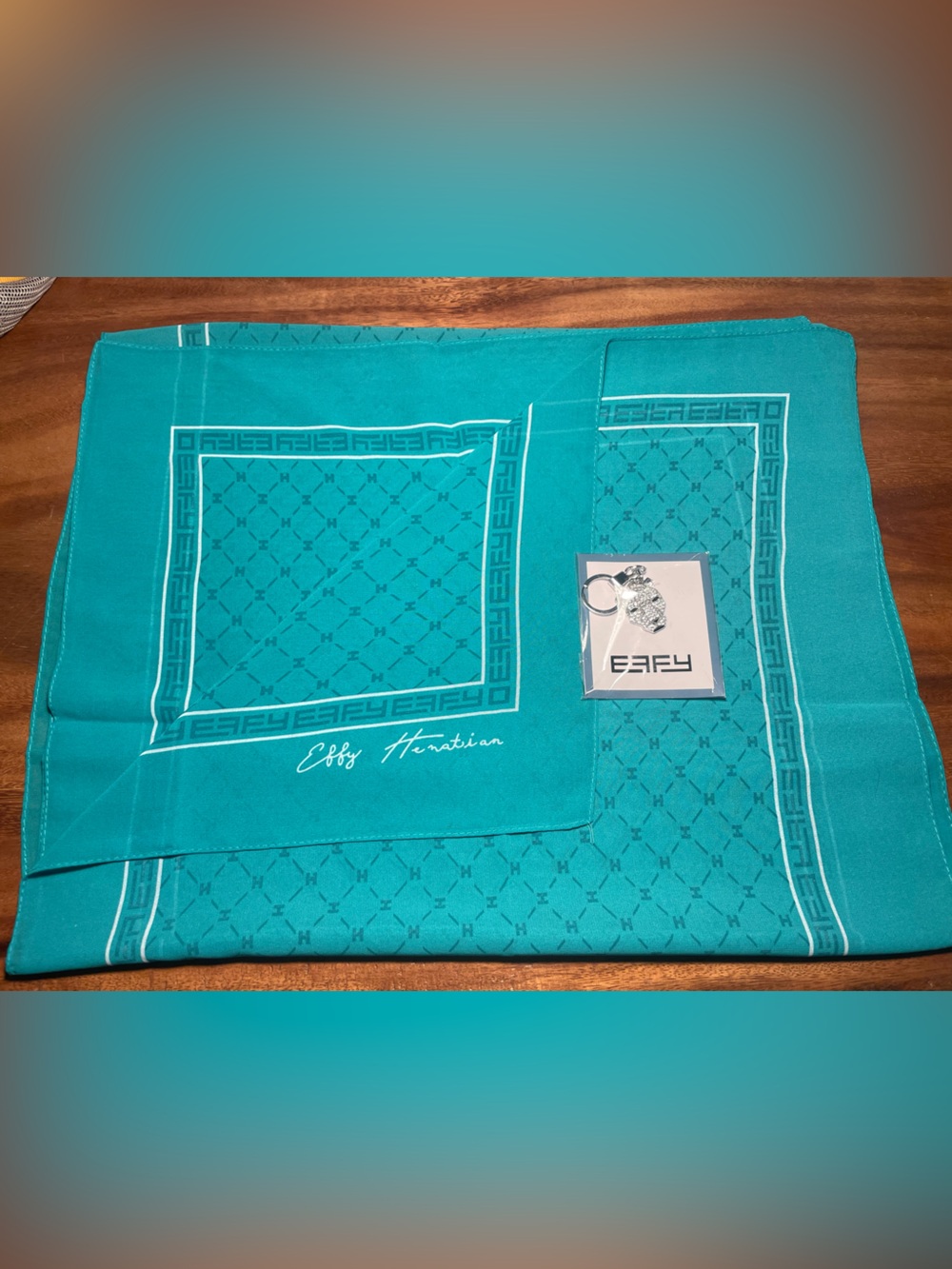 Effy Hematian EFFY Teal Sheer Scarf and Rhinestone Jaguar Keychain